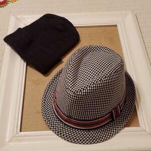 Carbon Elements Black & White Checked Fedora Hat & Beanie Bundle